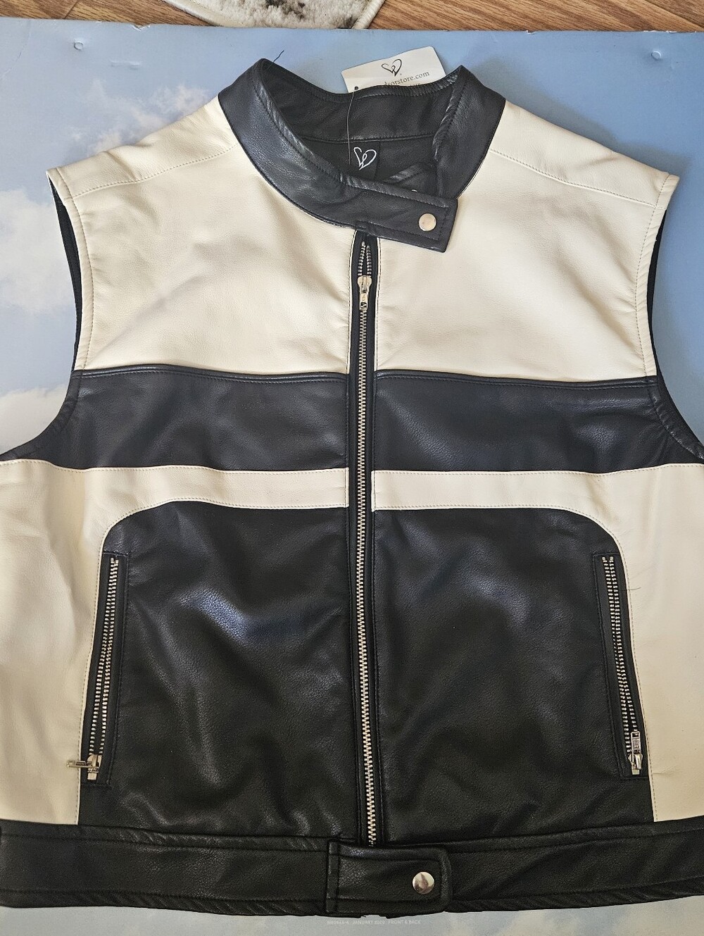 Black & White Leather Vest Jacket